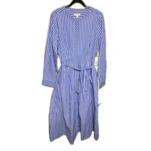 Free Assembly Womens XXL 20 Blue White Stripe Cotton Midi Shirt Dress NWT